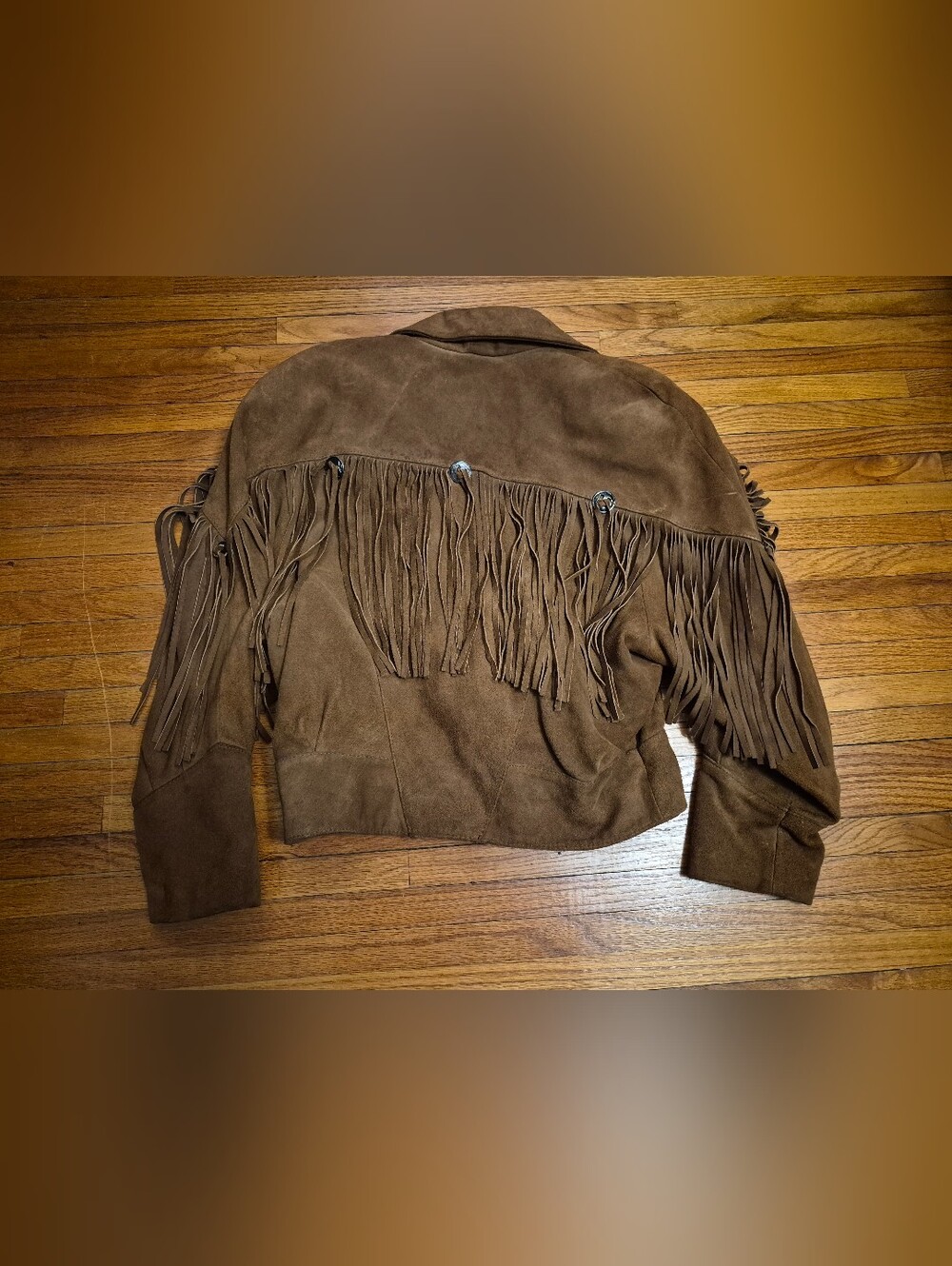 Vintage 80's Yearbook Suede Fringe Jacket Medium - Picture 3 of 10